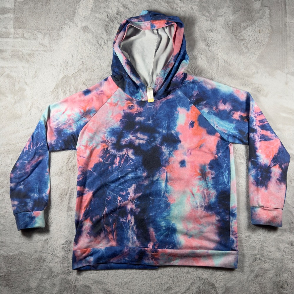 Eanklosco Mens Tie Dye Hoodie Blue Pink Purple Raglan Pullover Sweatshirt Size M